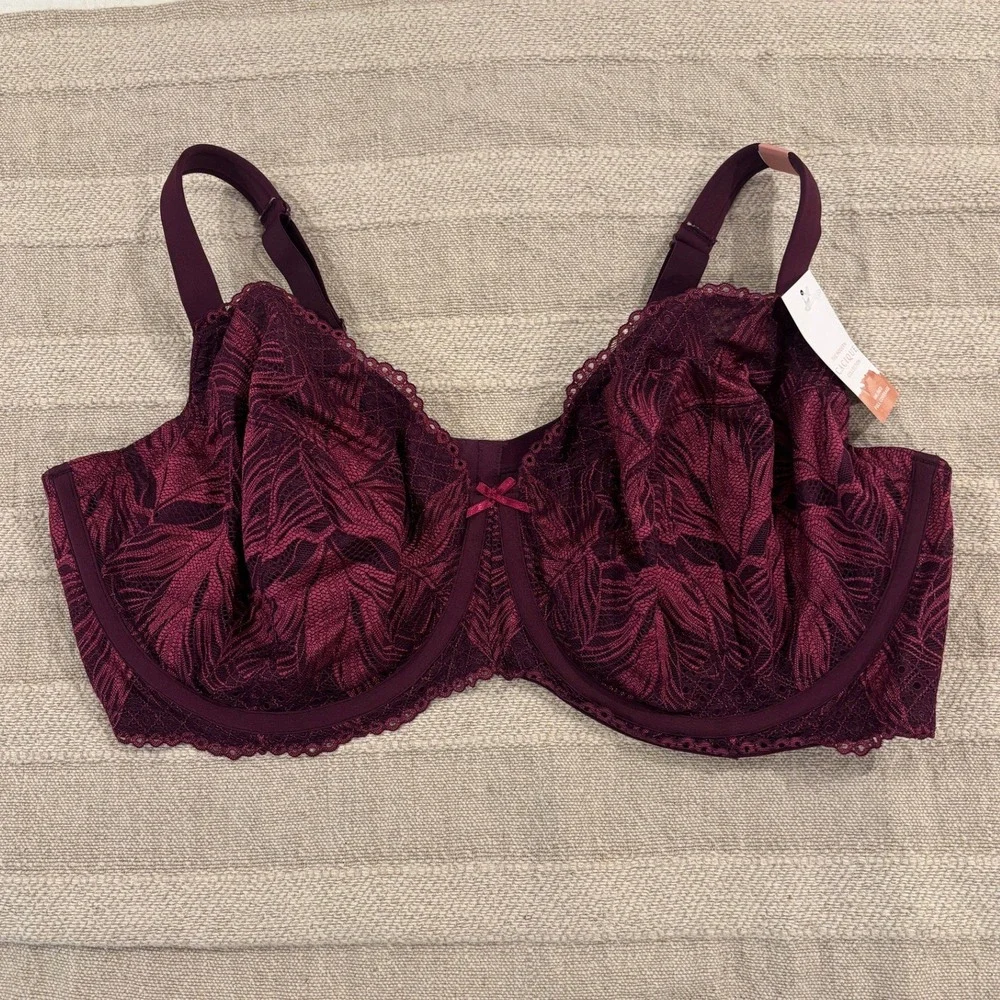 NWT Cacique‎ Full Coverage Unlined Underwire Bra Berry Purple Lace 50D